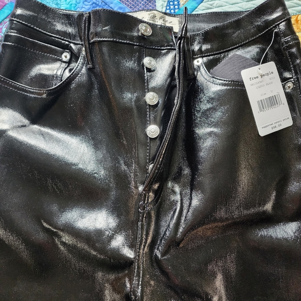 Free People NEW LIQUID BLACK PANTS 31